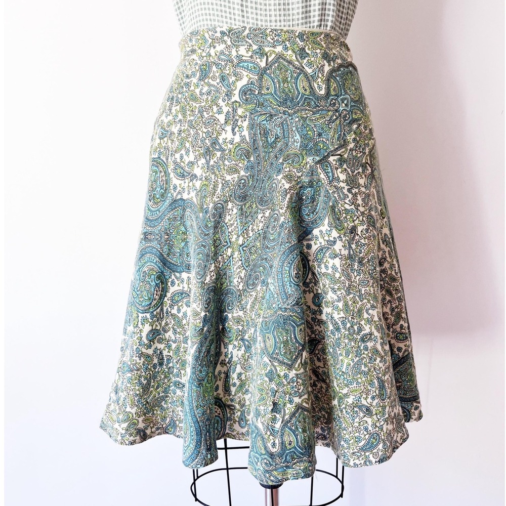 Worthington A-Line‎ Skirt Blue Green Paisley Silk Blend Vintage Size 6